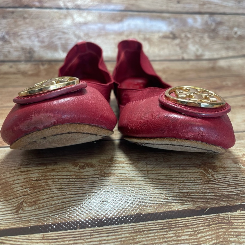 Tory Burch Caroline 2 Cabernet Leather Ballet Flats Gold Logo Women's Size 5 m - Picture 4 of 10